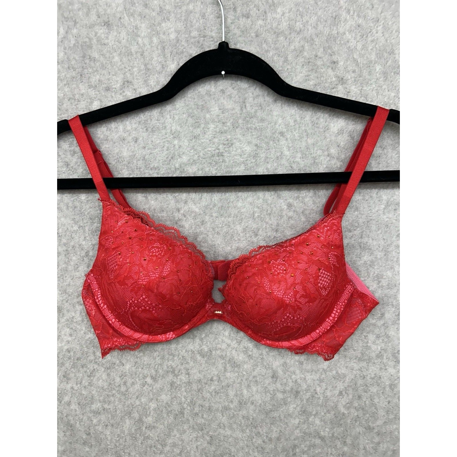 Victorias Secret 36b Sexy Red Lace/Pink Floral Lace Plunge Underwire Bra